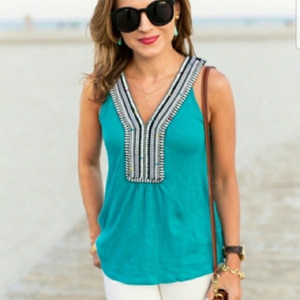 Anthro | Akemi + Kin Sloane Linen Geometric Tank